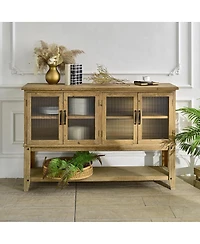 Streamdale Furniture Rustic Accent Glass Door Wooden Sideboard Cabinet with Storage Shelf