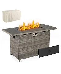 Gouun 44.5 in Propane Fire Pit Table with Stainless Steel Burner, 50000 Btu 2-in-1 Rattan Gas Fire Table