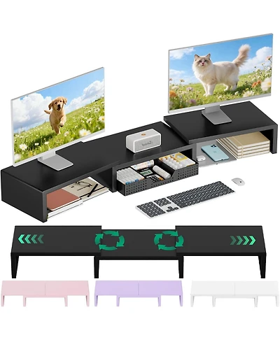 Gnuadz Dual Monitor Stand Riser Desk Organizer Drawer Office Accessories Workspace