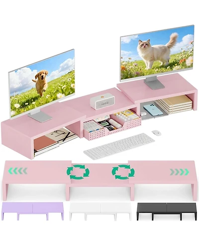 Gnuadz Dual Monitor Stand Riser Desk Organizer Drawer Office Accessories Workspace