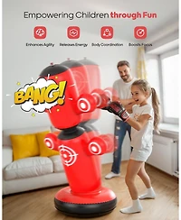Qpau 360degree(s) Rotatable Punching Bag for Kids, Lager 64" Kids Punching Bag with Gloves, Hand Pump and 6 Targets, Bop Bag Inflatable Punching Toy