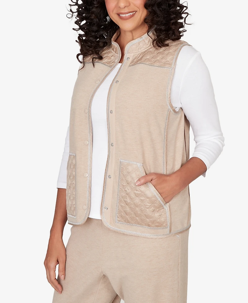 Alfred Dunner Women's Comfort & Joy Quilted Snap Front Vest