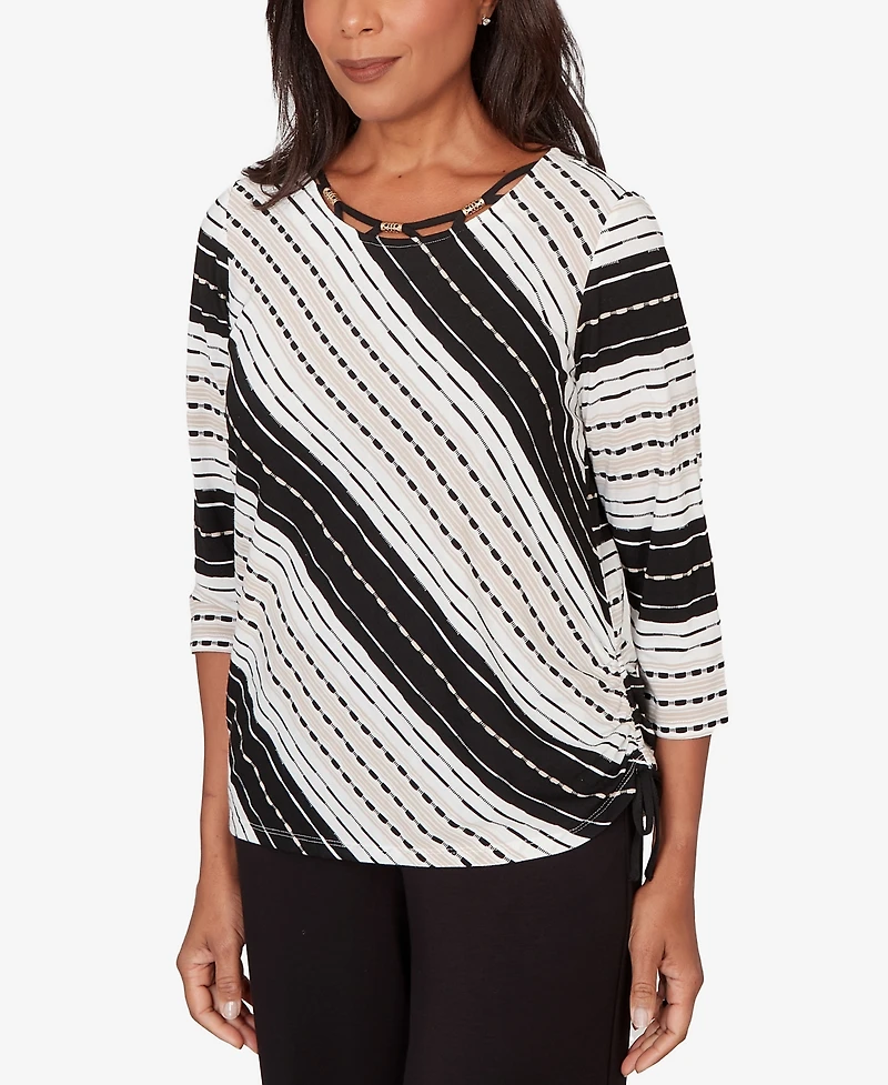 Alfred Dunner Women's Seville Embellished Diagonal Textured Stripe Top