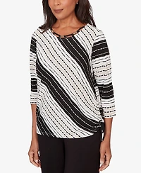 Alfred Dunner Women's Seville Embellished Diagonal Textured Stripe Top