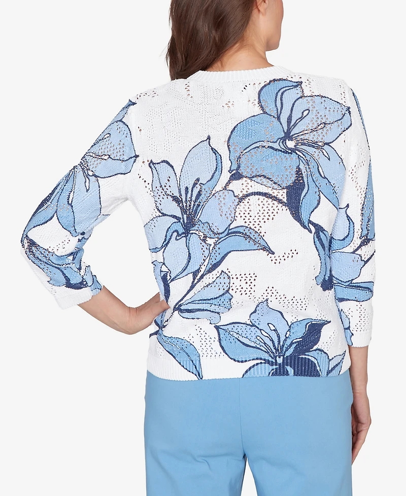 Alfred Dunner Women's St. Augustine Abstract Floral Print Ribbed Sweater