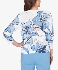 Alfred Dunner Women's St. Augustine Abstract Floral Print Ribbed Sweater