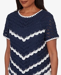 Alfred Dunner Women's Port Side Chevron Crochet Short-Sleeve T-shirt