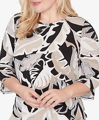 Alfred Dunner Women's Detail Driven Texture Leaves Pointed Hem Top with Necklace
