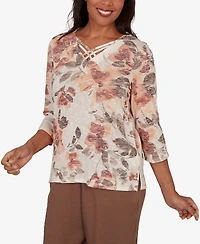 Alfred Dunner Women's Spice Market Embellished Neck Watercolor Floral Top
