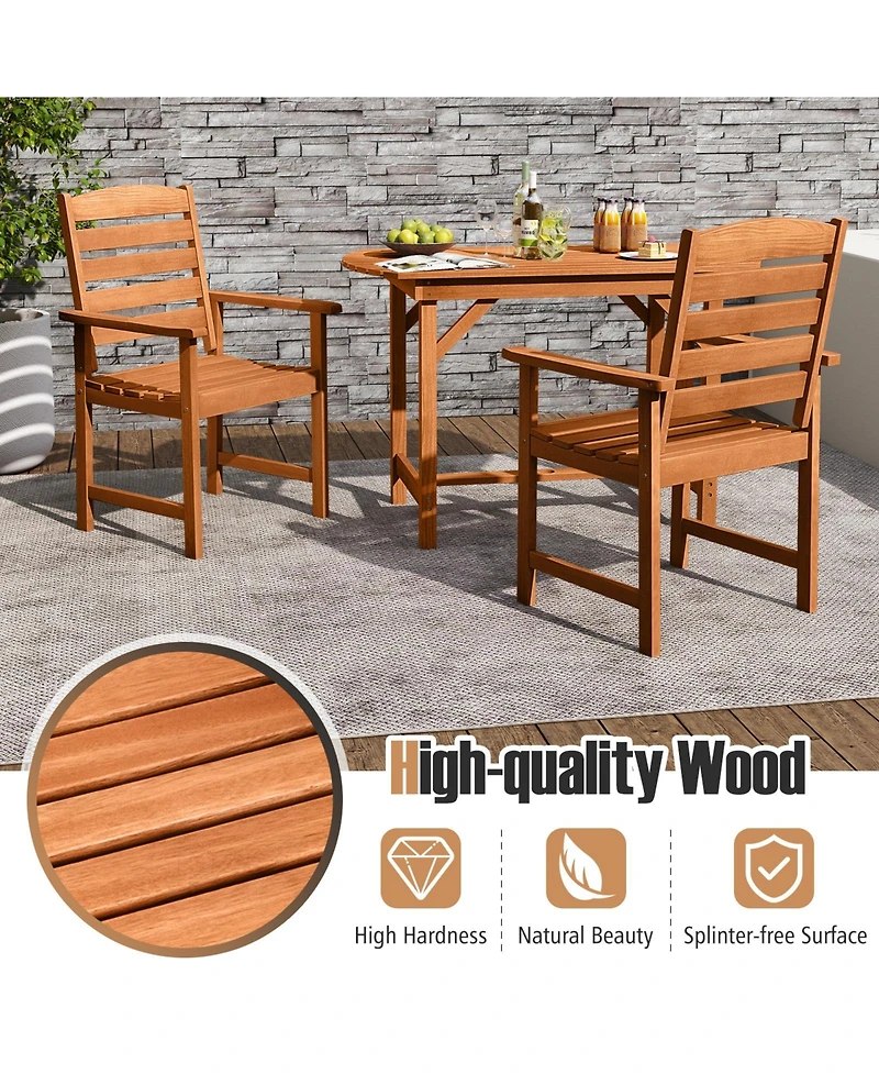 Sugift Outdoor Wooden Dining Chairs with Inclined Backrests and Slatted Seats