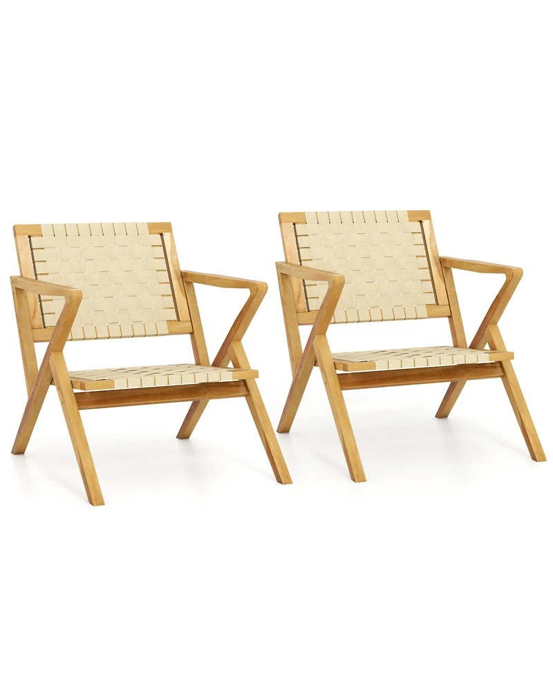 Sugift Outdoor and Indoor Teak Wood Patio Chair wuth Webbing Seat and Backrest