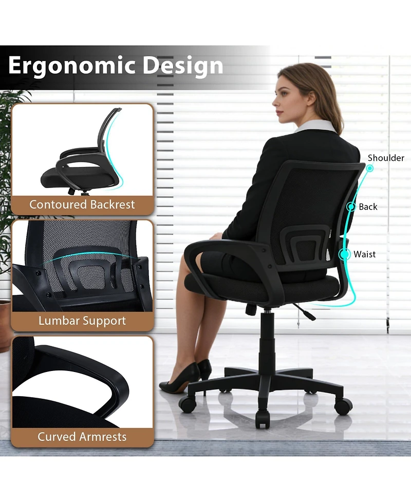 Sugift Mid-Back Mesh Office Chair Ergonomic Computer Chair with Lumbar Support