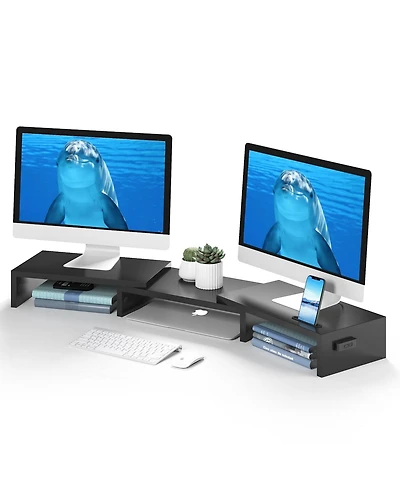 Gnuadz Monitor Stand Riser Smartphone Holder Adjustable Wooden Organizer