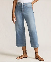 Lands' End Women's Tall Recover Denim High Rise Wide Leg Crop Jeans