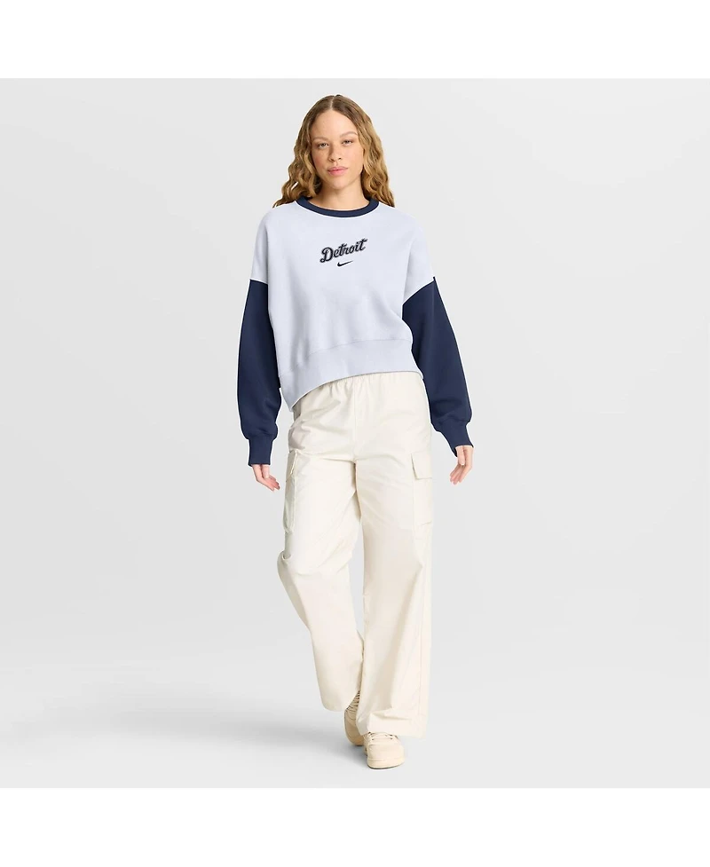 Nike Women's White/Navy Detroit Tigers Oversized High Hip Fleece Sweatshirt
