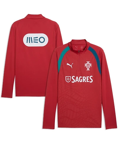 Puma Men's Red Portugal National Team Pre-Match Sponsor Patch Quarter-Zip Pullover Jacket