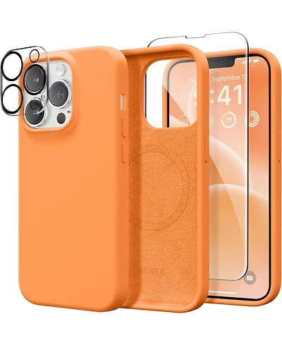 Gonez Magnetic for iPhone 13 Pro Max Case, Compatible with MagSafe Silicone Shockproof Anti-Scratch Protective Phone Case 6.7 inch, Orange
