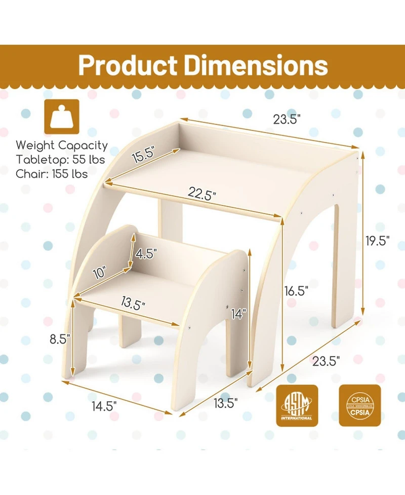 Gouun Kids Table and Chair Set with Wide Tabletop and Curved Safety Edges