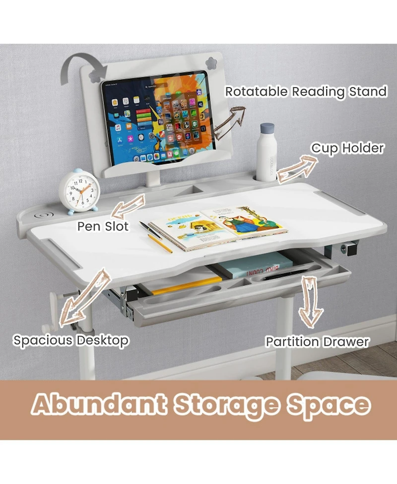 Gouun Height-Adjustable Kids Study Desk and Chair Set with Tilt Desktop