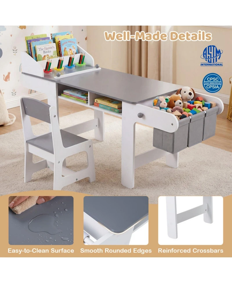 Gouun Kids Art Table and Chair Set with Paper Roll and Storage Cubbies