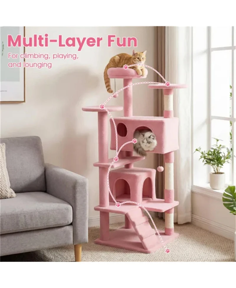 Zeus and Ruta 52 in. Tall Cat Tree Tower Perches Condos Multi Cat Playground Scratching Posts