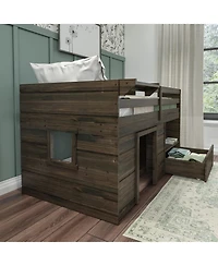 Max & Lily Modern Farmhouse Low Loft Bed with Storage Drawer, Solid Wood for Kids