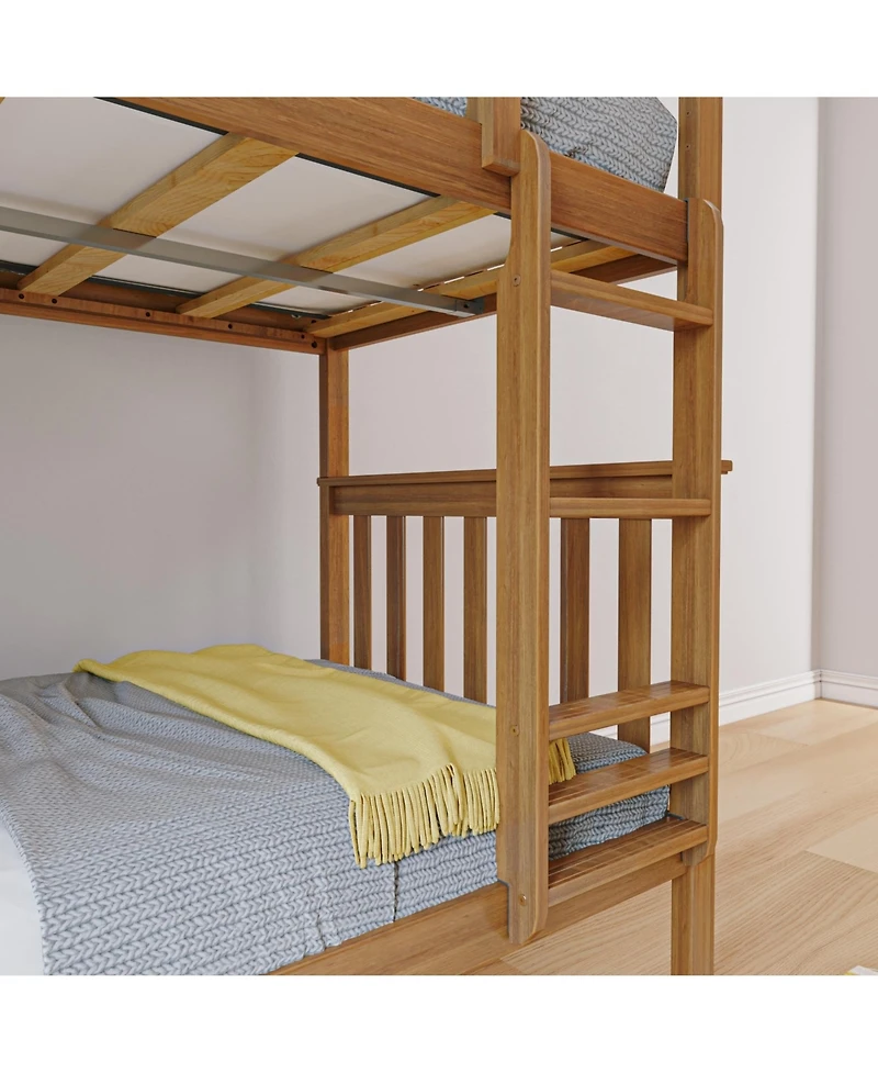Max and Lily Twin over Bunk Bed for Kids, Solid Wood Beds with Ladder, Pecan