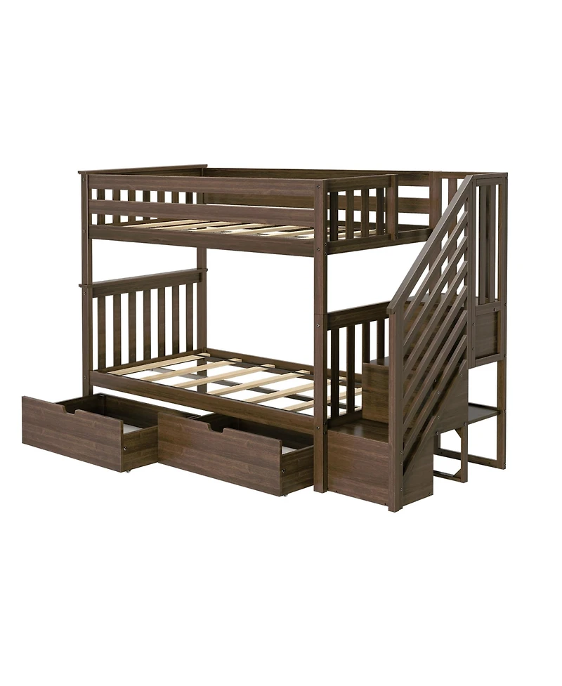 Max and Lily Twin over Staircase Bunk Bed with Storage Drawers