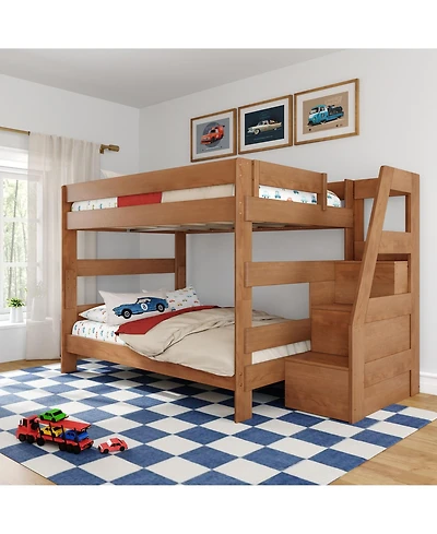 Max and Lily Modern Farmhouse Queen Over Bunk Bed With Staircase