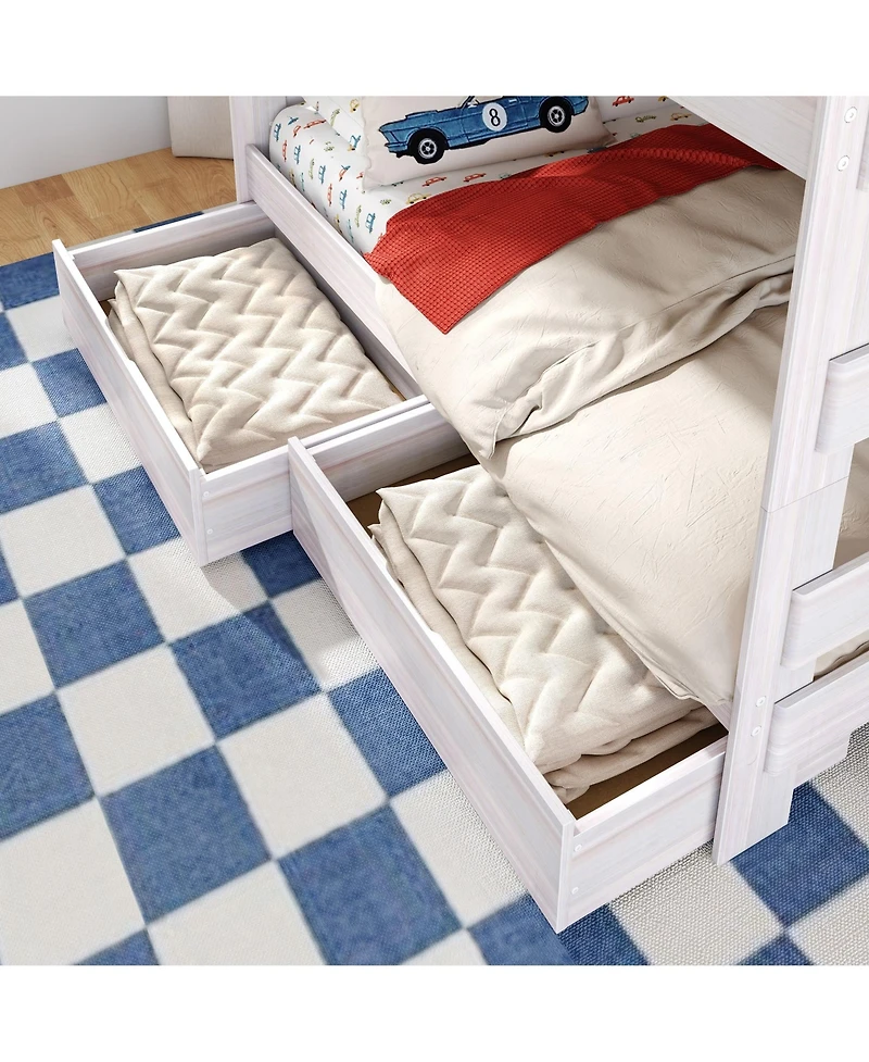 Max and Lily Modern Farmhouse Queen Over Bunk Bed With Staircase Storage Drawers