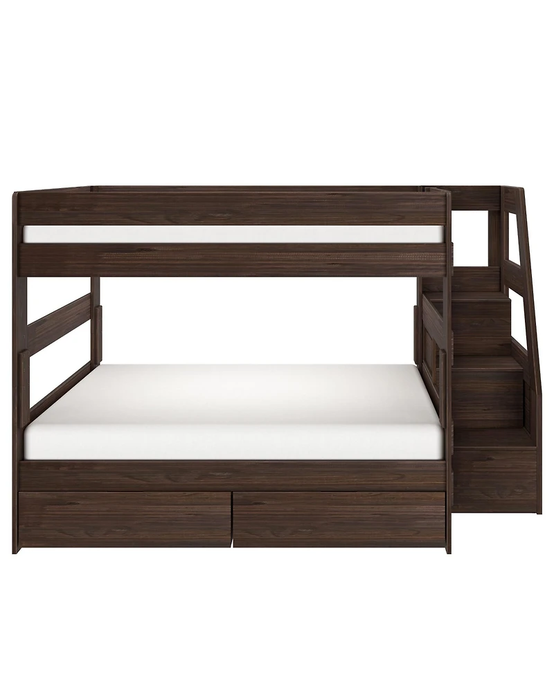 Max and Lily Modern Farmhouse Queen Over Bunk Bed With Staircase Storage Drawers