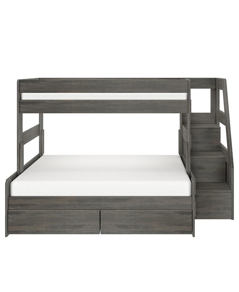 Max & Lily Modern Farmhouse Twin Over Full Bunk Bed With Staircase and Storage Drawers