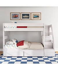 Max and Lily Modern Farmhouse Twin Over Bunk Bed With Staircase Storage Drawers