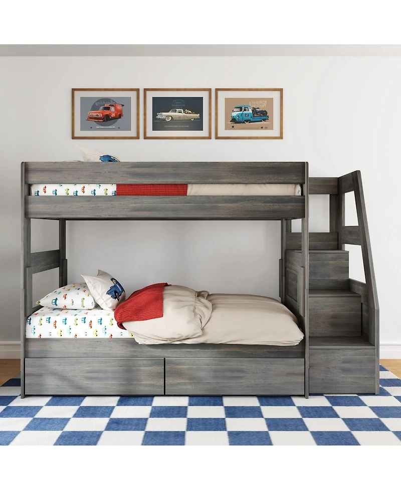 Max and Lily Modern Farmhouse Twin Over Bunk Bed With Staircase Storage Drawers