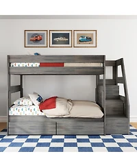 Max and Lily Modern Farmhouse Twin Over Bunk Bed With Staircase Storage Drawers