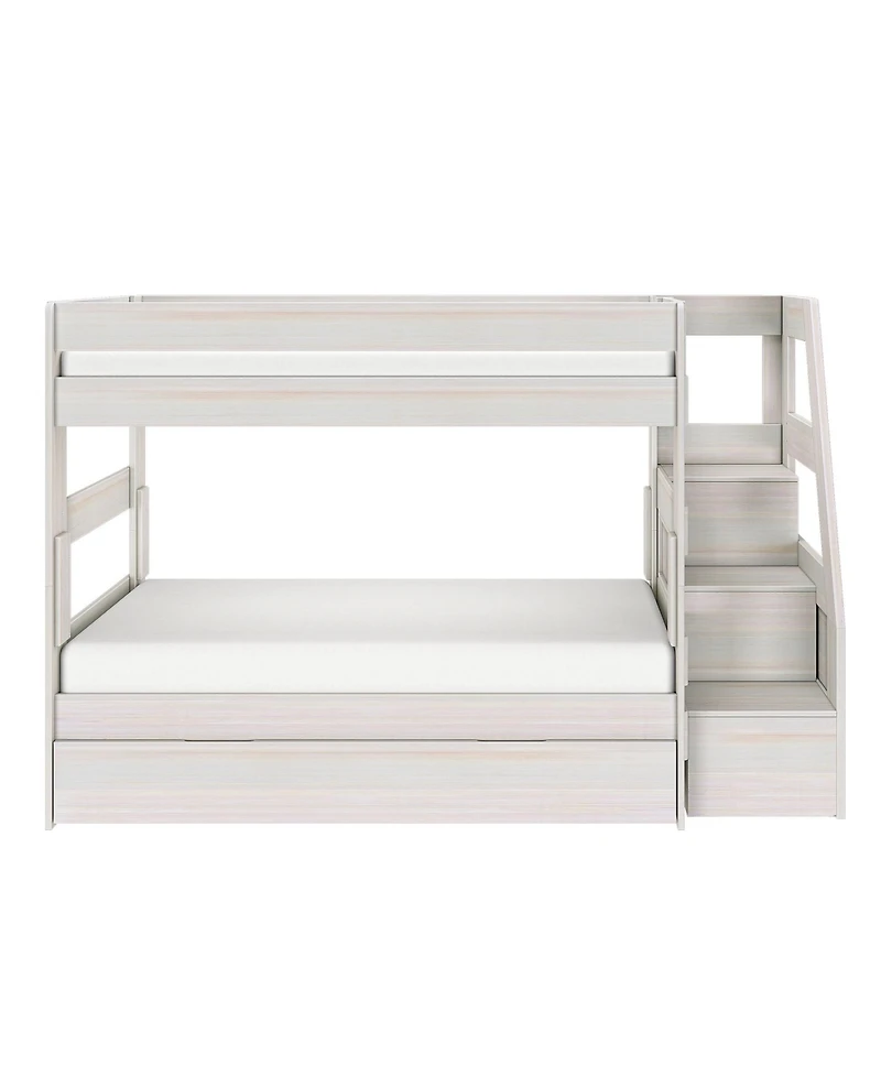 Max & Lily Twin Over Wood Staircase Bunk Bed with Trundle, Driftwood