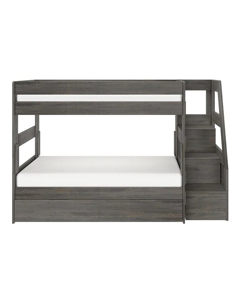 Max & Lily Twin Over Wood Staircase Bunk Bed with Trundle, Driftwood
