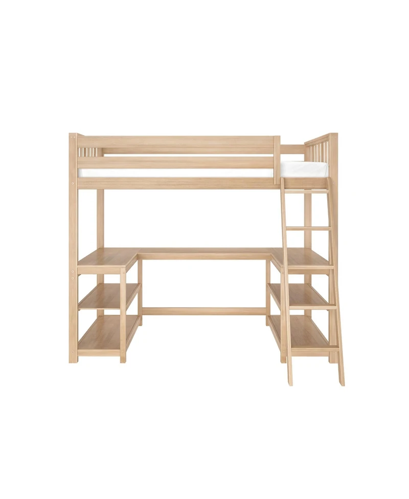 Max & Lily Scandinavian Loft Bed with Wraparound Desk and Shelves