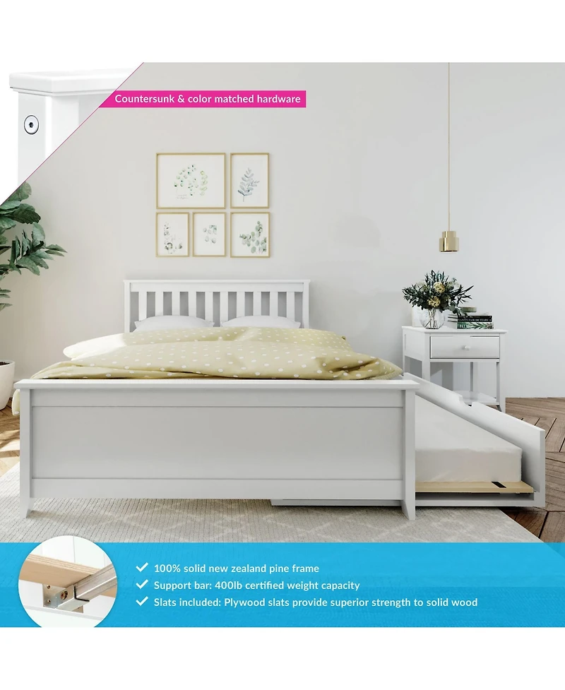 Max and Lily Full Bed Frame with Trundle, Solid Wood Platform Storage