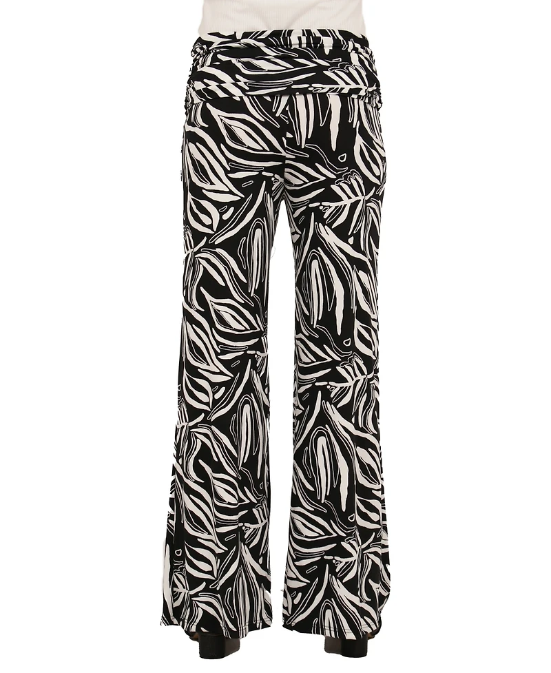 24seven Comfort Apparel Women's Abstract Print Foldover Waist Pants