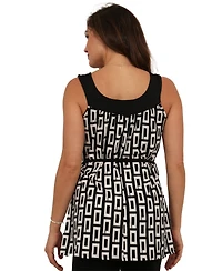24seven Comfort Apparel Women's Geometric Print Sleeveless Waist-Tie Top