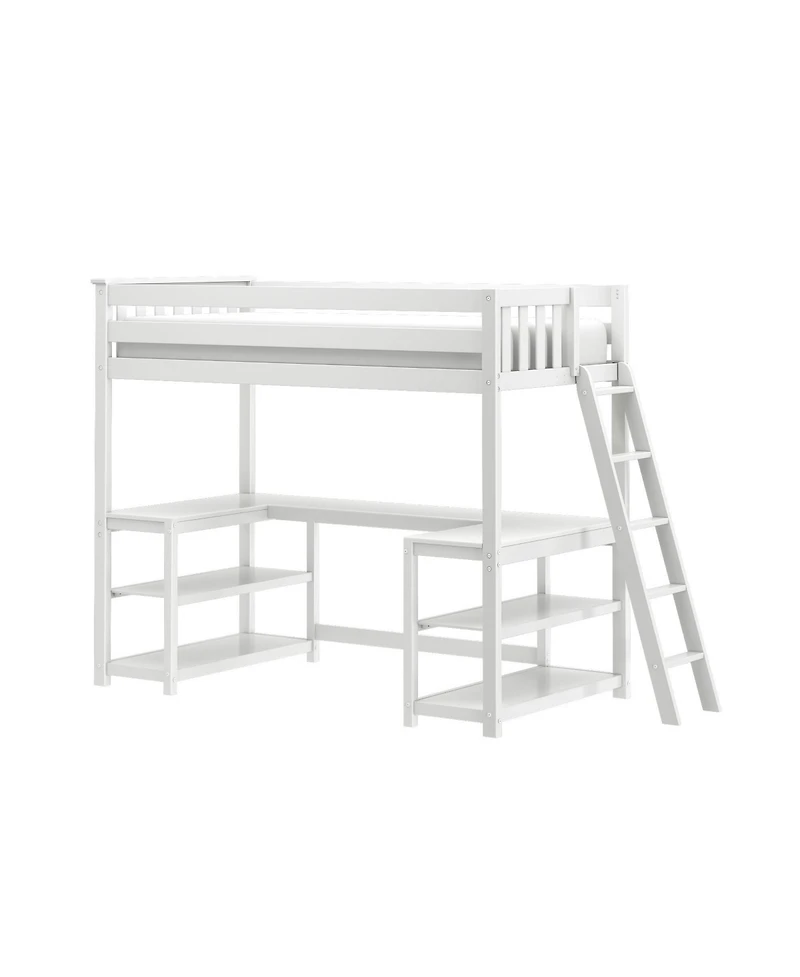 Max and Lily Classic Twin High Loft (Ladder on End) + Wraparound Desk
