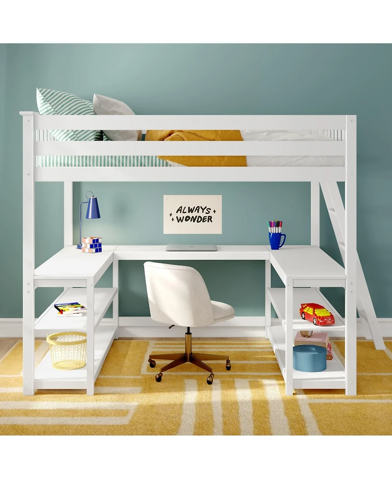 Max and Lily Classic Full High Loft with Wraparound Desk