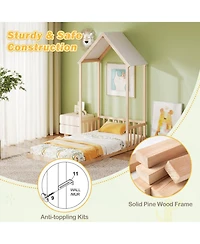 Gouun Twin Kids House Bed Frame with Safety Guardrails