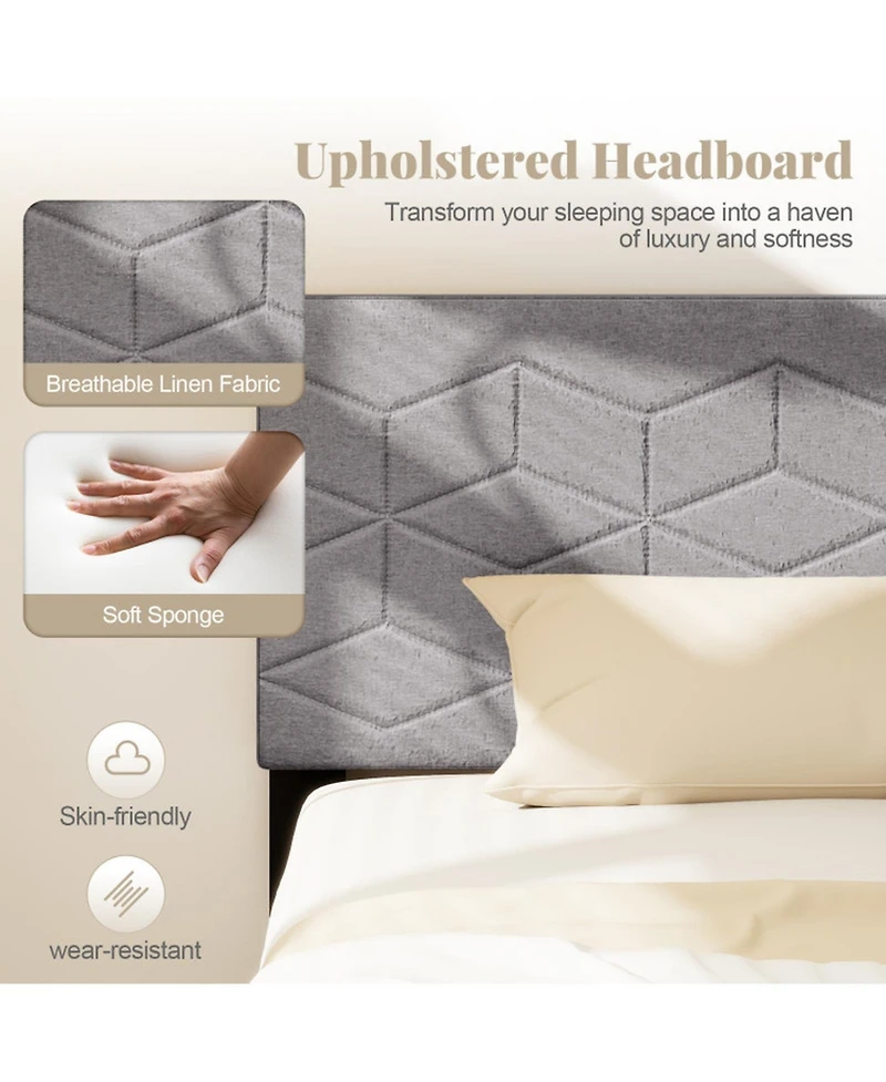Gouun Twin Linen Upholstered Platform Bed Frame with Headboard