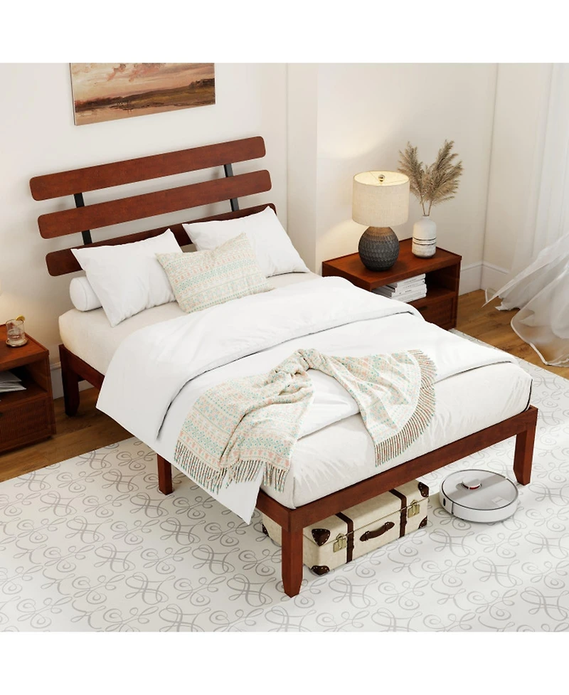 Gouun Twin Metal and Wood Bed Frame with Headboard and Retro Headboard