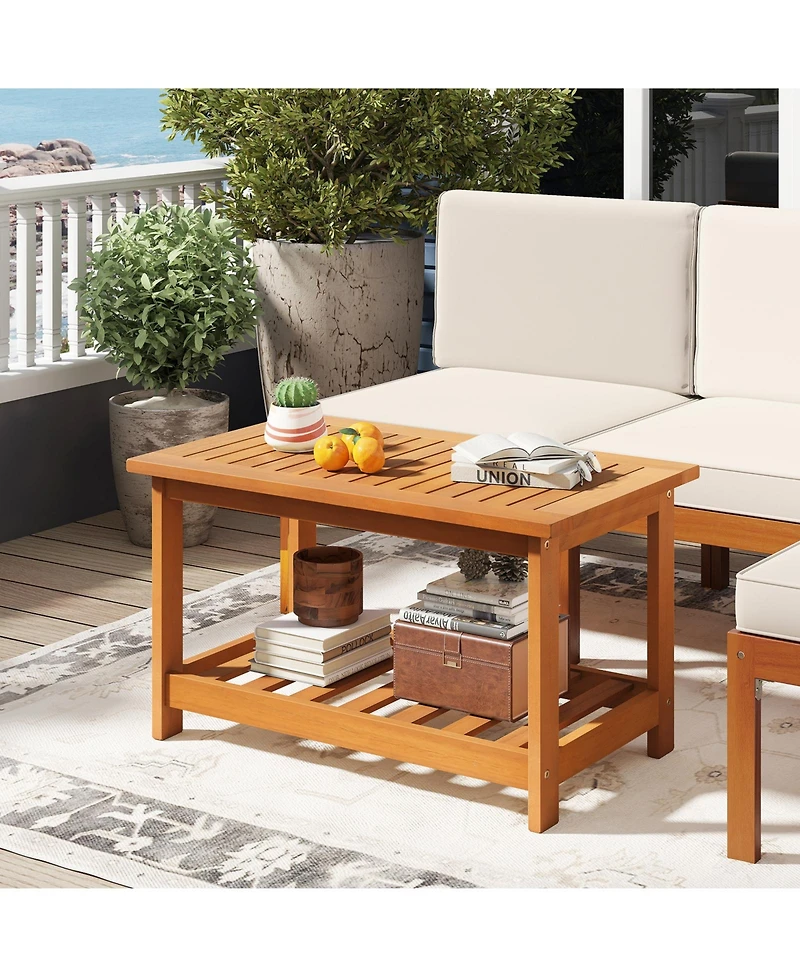 Slickblue 2-Tier Acacia Wood Coffee Table Rectangular Patio Center Table
