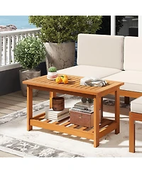 Slickblue 2-Tier Acacia Wood Coffee Table Rectangular Patio Center Table