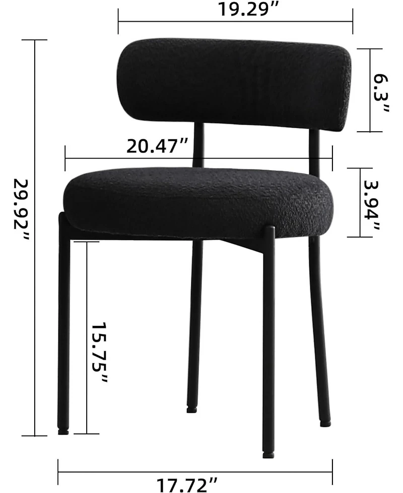 Dyhome Boucle Dining Chairs Set of 1, Upholstered with Black Metal Legs, Modern Accent Chair
