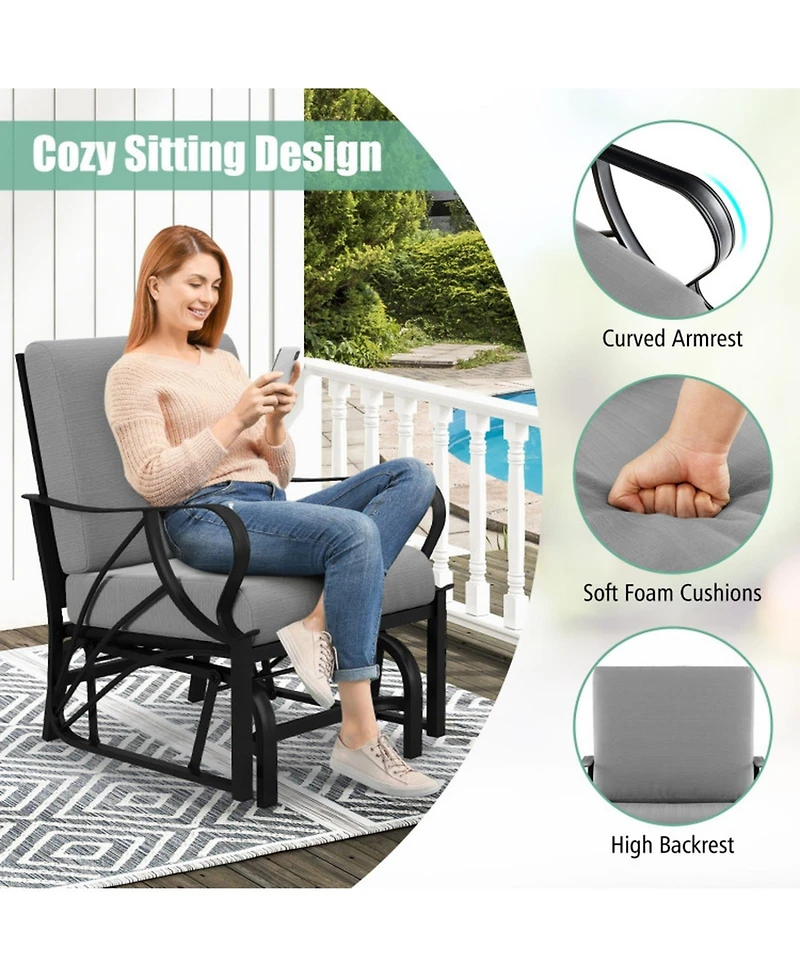 Gouun Cushioned Patio Glider Chair with Curved Armrests